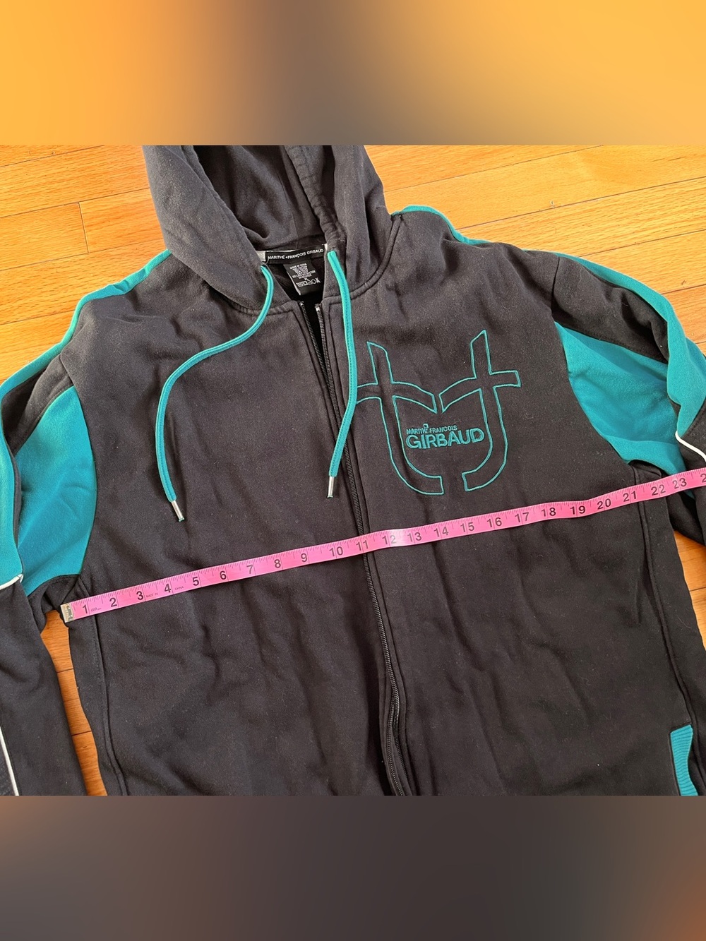VTG Girbaud Full Zip Hoodie Black Teal Colorblock Sweatshirt Pockets Hip-Hop Y2K - Picture 5 of 7
